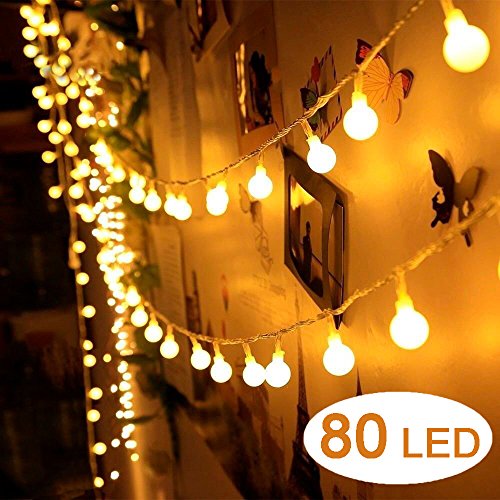Cookey LED Kugel Lichterkette - 80 Kugel 10M Batteriebetriebene Deko Beleuchtung - Perfekt für Innen-und Außenbereich Garten Weihnachtsbaum Party Fest Hochzeit Dekoration (Warm Weiß)