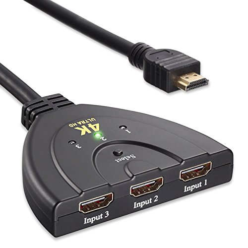 Maxesla HDMI Switch 4K UHD 3 Port Umschalter 3D Ready Dolby Digital Intelligenter Switch HDMI Kabel Schalter 3 IN / 1 OUT Splitter Adapter für HDTV, Blu-Ray, DVD Player, Cable Box, PC, PS3/PS4, Xbox 360/One, usw.