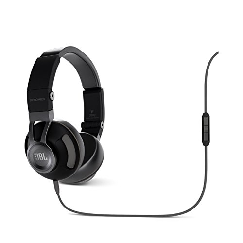 JBL Synchros S300A Hochwertiger On-Ear Stereo-Kopfhörer Faltbar mit Abnehmbarem Audiokabel mit Universal 1-Taster-Fernbedienung/Mikrofon Kompatibel mit Android und Apple iOS Geräten - Schwarz/Grau