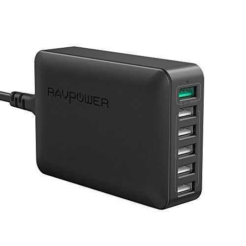 RAVPower 6-Port QC 3.0 USB Desktop Ladegerät Ladestation Qualcomm Quick Charge 3.0 Schnellladen schwarz