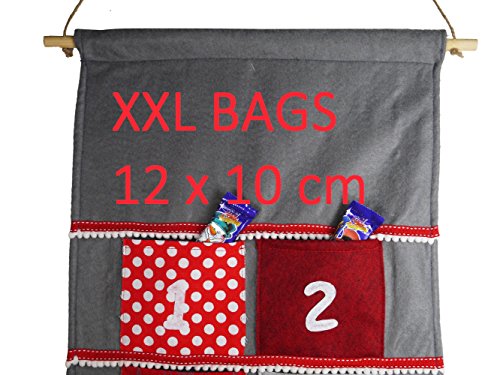 khevga Adventskalender Stoff zum Befüllen groß XXL mit großen Taschen für Kinder und Erwachsene