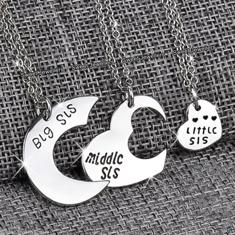 3 Matching Silver Heart Sisters Necklace Best Friends Forever Xmas Gifts For Her