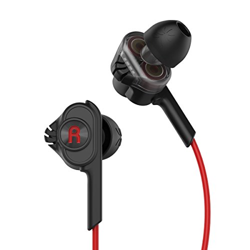 UiiSii T6 Dual Dynamic Driver Ohrhörer In Ear Balanced Armature Kopfhörer mit tiefer Bass Geräuschreduzierung Lautstärkeregelung und Mikrofon (Rot)