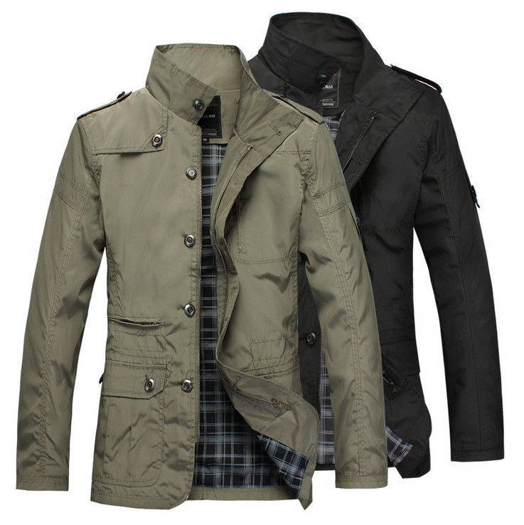 Mens Jacket Fashion Warm Winter Casual Coat Overcoat Outwear Black Military Zip 