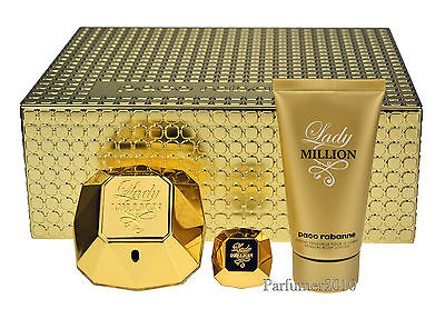Paco Rabanne Lady Million 50ml EDP & 5 ml Eau de Parfum & 75ml Body Lotion  