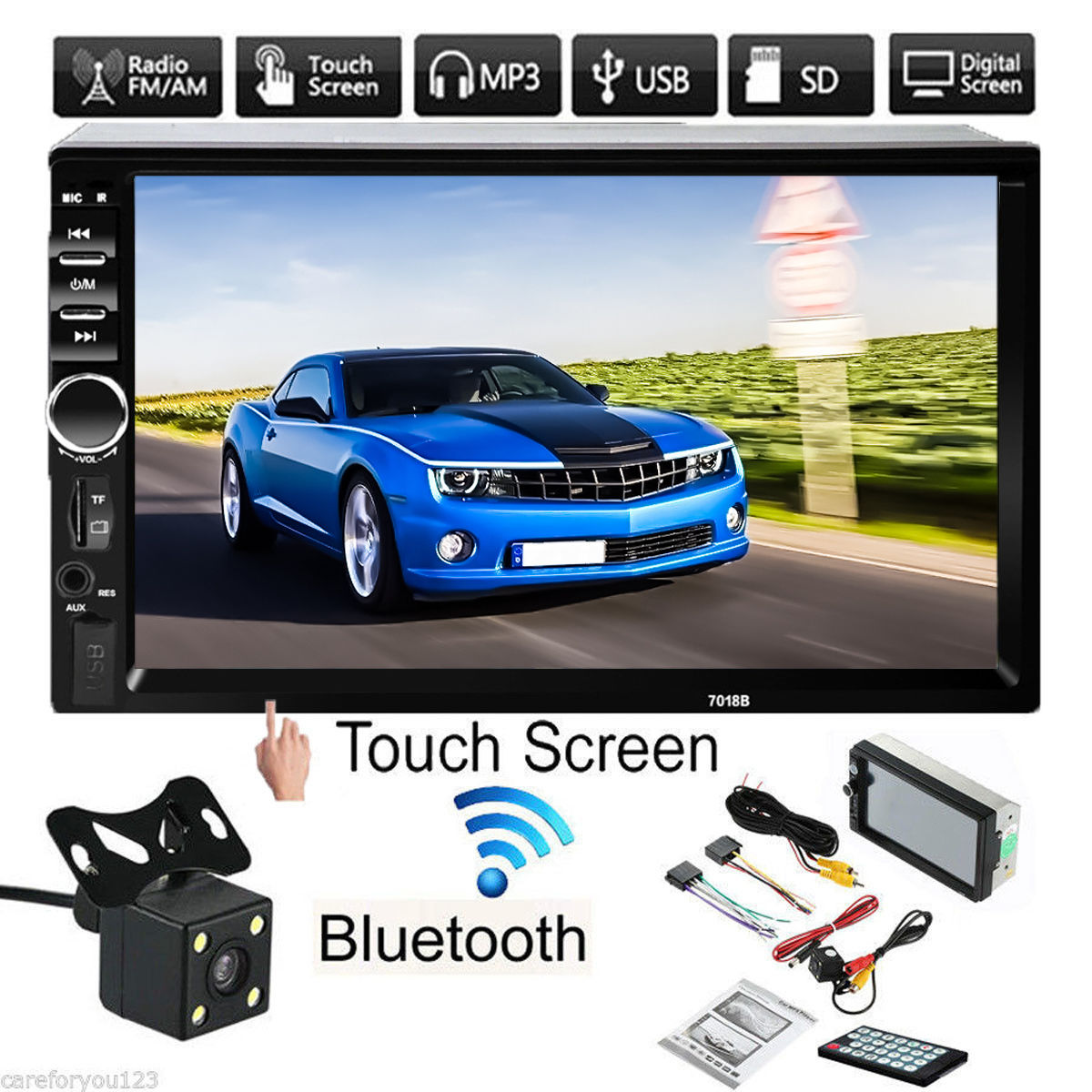 Deutsch Support Autoradio 7” Bluetooth Touchscreen 2 Din FM AUX + Rückfahrkame