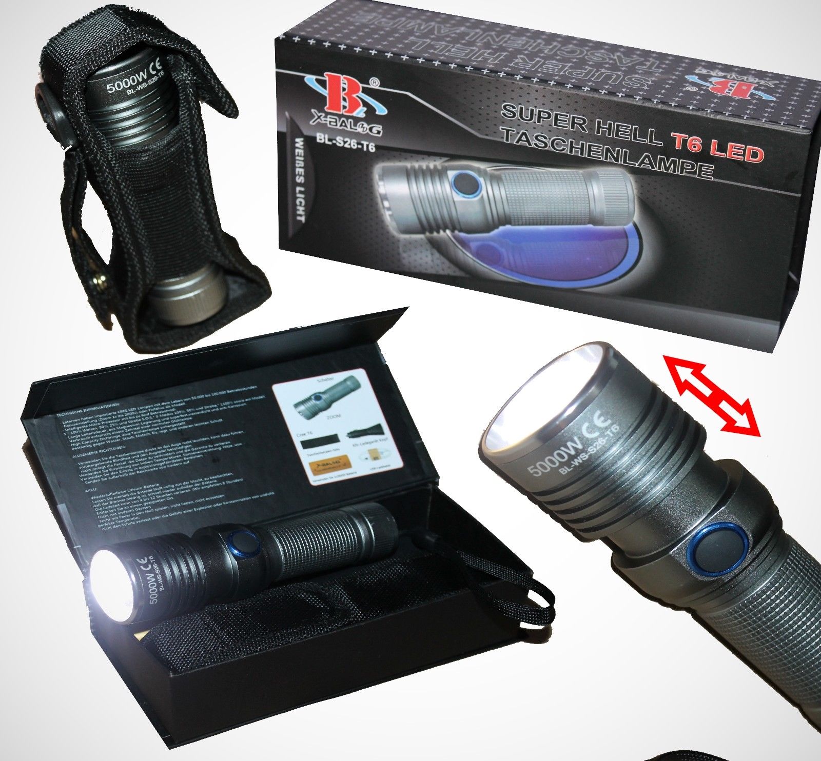 Taschenlampe Led Aufladbare Akku Batterie Ladekabel Cree T6 5000 Watt 8800mAh