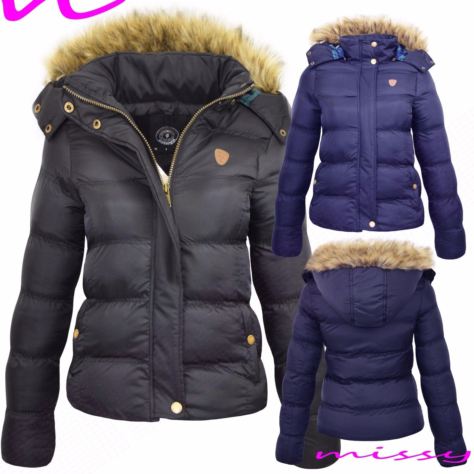 NEW WOMENS LADIES QUILTED WINTER COAT PUFFER FUR COLLAR HOODED JACKET PARKA SIZE