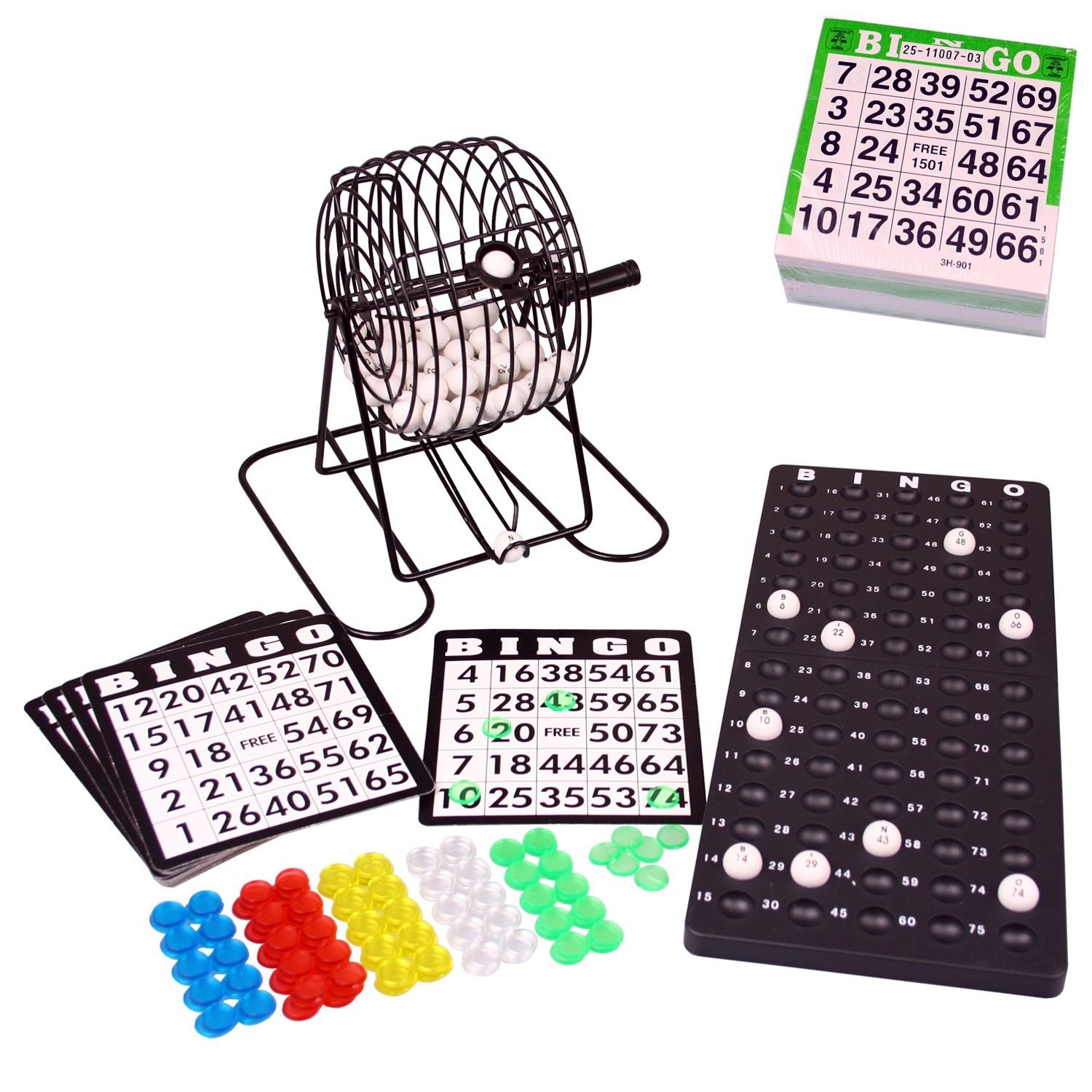 BINGO Spiel-Set XL mit Bingomühle Metall-Trommel Bingotrommel und Ticketblock