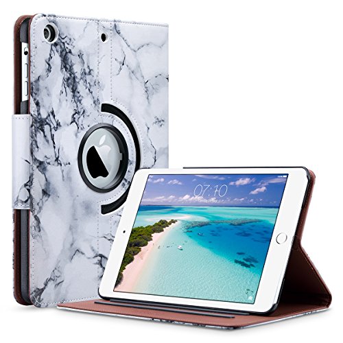 iPad Mini 2 Hülle, iPad Mini 2/3 Case ULAK 360 PU Leder Tasche Flip Case für iPad Mini 1/2/3 mit Ständerfunktion Auto Sleep/Wake-Funktion und Stift Slot (marmor)