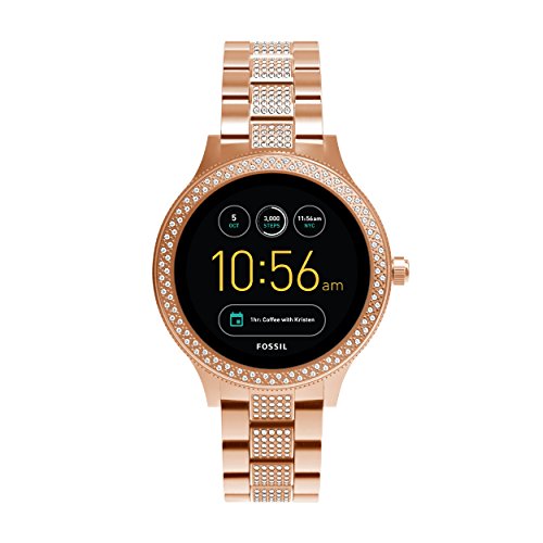 Fossil Damen Smartwatch Q Venture 3. Generation - Edelstahl - Roségold / Stylische Uhr mit Smartfunktionen & verziert mit Glitzersteinen / Für Android & iOS