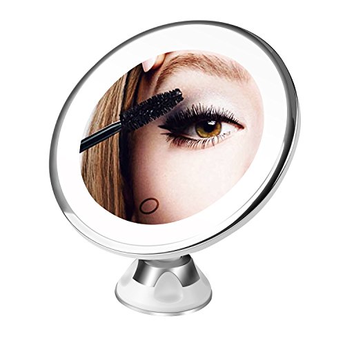 BESTOPE Kosmetikspiegel 10X Make-up Spiegel, LED Beleuchtet Schminkspiegel mit 10x Vergrößerung und Saugnapf, 360°Schwenkumdrehung Badspiegel, dimmbare Beleuchtung, batteriebetrieben, tragbar Reisespiegel für Alle Gelegenheiten