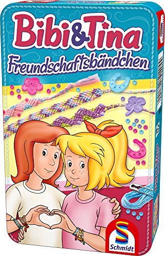 Schmidt Spiele 51404 Bibi und Tina, Freundschaftsbändchen in Metalldose, Reisespiel