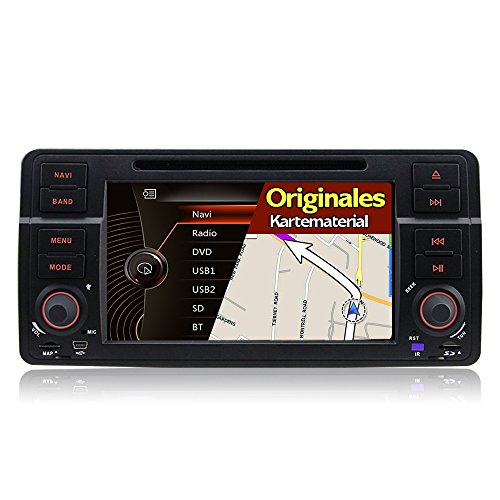 A-Sure 2 din 7 Zoll Autoradio Navigation DVD GPS Doppel Sat Nav Blutooth Radio RDS VMCD für BMW E46 3 Serie 3er 318 320 325 Rover 75 mit originalem Kartematerial (49 europäische Länder)Z6E46Q