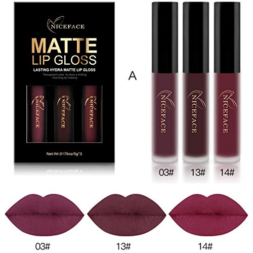 Moresave 3 Farben / Set Matt Flussige Lippenstifte Set Langlebig Wasserdicht Bilden Pigments Samt Rot Lila Lipgloss Kit