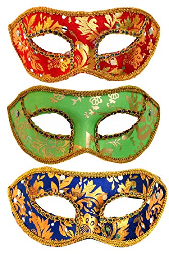 COM-FOUR Venezianische Maske Augenmaske Karneval Fasching - 3er Set (Blau,Rot und Grün)