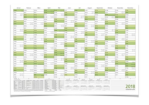 Wandkalender/Jahresplaner 2018 mit Ferien A0 grün 118,8 x 84,0 cm 135 g gefaltet