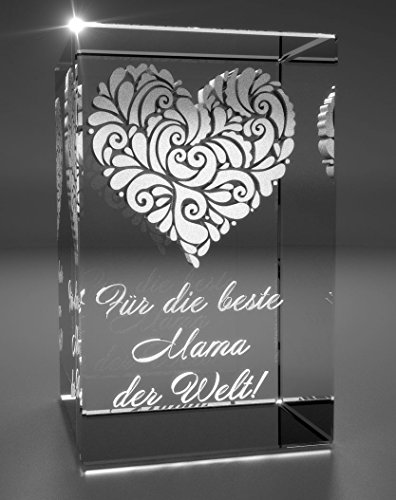 VIP-LASER 3D XL Glas Kristall mit verziertem Herz und Spruch Für die beste Mama der Welt! Gravur