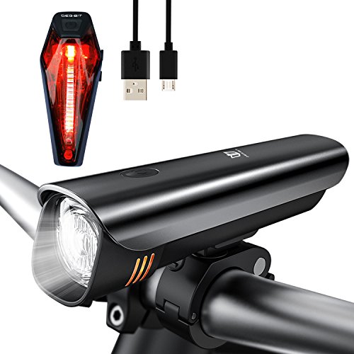 LED Fahrradbeleuchtung Set, Degbit StVZO Zugelassen USB Wiederaufladbare LED Fahrradlicht Set, Fahrradlampe Set inkl, LED Frontlichter Frontlich und Rücklicht, 60Lux Akku USB Aufladbare Fahrradlichter