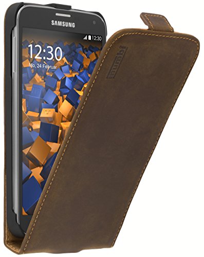 mumbi PREMIUM Vintage Leder Flip Case für Samsung Galaxy S5 / S5 Neo Tasche braun