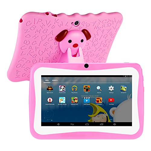 GBlife Kinder Tablet 7,0 Zoll Bildschirm 1GMB RAM 16GB ROM Android 4.4 Quad Core 1.2GHz WiFi Bluetooth Doppelkameras als Geschenk mit Hülle (Pink)