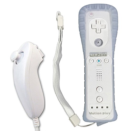 Remote Game Control, CooleedTEK Eingebauter Motion Plus Remote und Nunchuck Controller mit Silicon Case für Nintendo Wii und Wii U (Weiß)