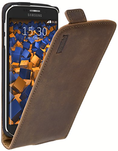 mumbi PREMIUM Leder Flip Case für Samsung Galaxy S6 Edge Tasche braun