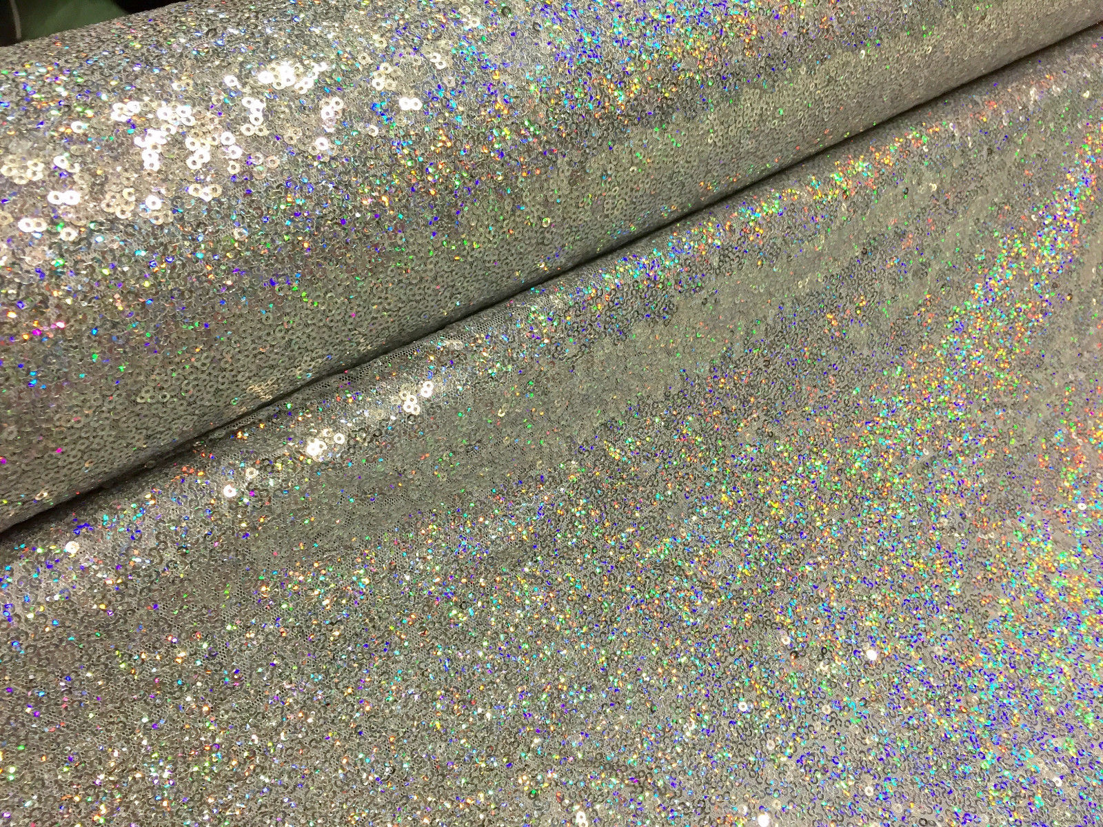 3mm SEQUIN Fabric material ,1 way stretch /120cm wide / SILVER HOLOGRAM Sequins 