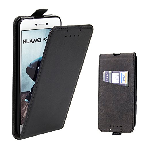 Huawei P8 Lite 2017 Hülle, Supad Leder Tasche für Huawei P8 Lite 2017 Handyhülle Flip Case Schutzhülle (Schwarz)