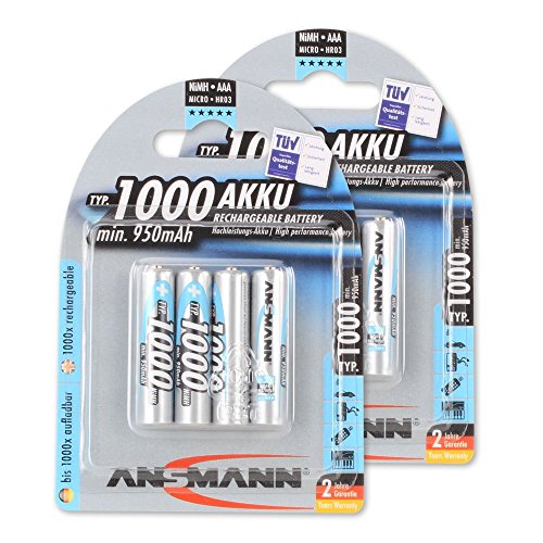 ANSMANN wiederaufladbar Akku Batterie Micro AAA Typ 1000mAh NiMH hochkapazitiv Hohe Kapazität ohne Memory-Effekt Profi Digital Kamera-Akkubatterie 8er Pack