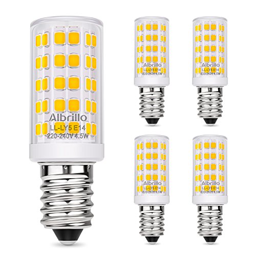 Albrillo 380lm 5er Pack 4.5W E14 LED Lampe, 3000k warmweiß LED E14 Birnen statt 60W Glühlampe, mit 64×2835 SMD LEDs E14 Energiesparlampe