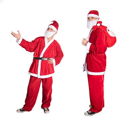 9x XXL Teile Set Weihnachtsmann Weihnachtsmannkostüm Nikolauskostüm Kostüm Nikolaus Santa Claus Xmas für Weihnachten ( Gürtel, Sack, Kostüm, Gürtel, Bart uvm.)