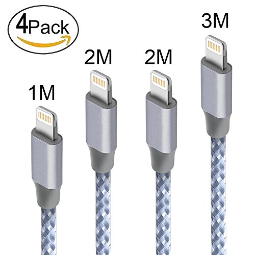 Lightning Kabel, Hootech® 4Pack 1M 2M 2M 3M Nylon iPhone Ladekabel iPhone Kabel USB Datenkabel für Apple iPhone X / 8 / 8 Plus / 7 / 7 Plus / 6S / 6S Plus / 5 / 5S / 5C / SE, iPad Pro / Air / Mini, iPod Touch 5/6 - Grau