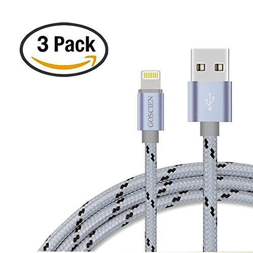 Lightning Kabel - GOSCIEN 3Pack 1M Nylon iPhone Ladekabel Lightning USB Datenkabel für Apple iPhone X, 8/8 Plus, 7/7 Plus, 6s/6s Plus, 6/6 Plus, 5/5s/5c, iPad 4/iPad Mini/iPad Air (Space Gray)