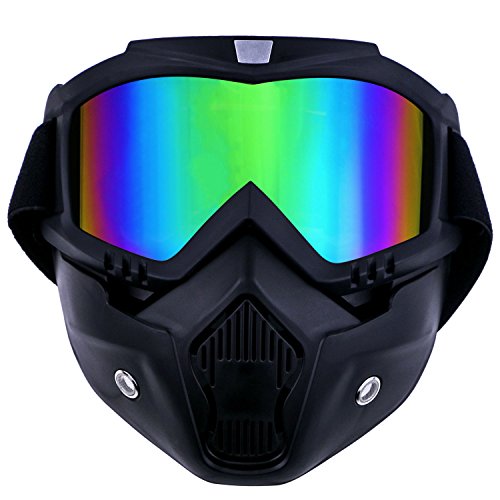 TedGem Mortorcycle Maske abnehmbaren Schutzbrille und Mund Filter für Open Face Helm Motocross Ski Snowboard, Motocross Off-Road Goggles
