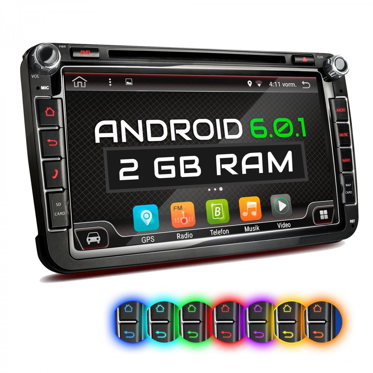 AUTORADIO MIT ANDROID 6.0.1 2GB RAM NAVI DVD USB WiFi PASSEND FÜR VW SEAT SKODA
