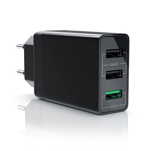 CSL - USB Ladegerät 30W QC 3.0 | 3-Port Netzteil inkl. Quick-Charging / Schnellladefunktion | Smart Charge intelligente | geeignet für Handys, Smartphones, Navis, Tablets uvm. | schwarz