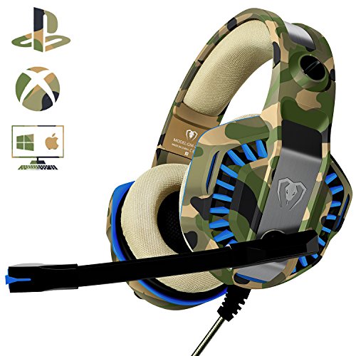 Gaming Headset für PS4 PC, Beexcellent Profi-Spieler s Choice Super Komfortable Stereo Bass 3.5mm LED Camouflage Kopfhörer mit Mikrofon für Xbox One, Laptops, Mac, Tablet und Smartphone