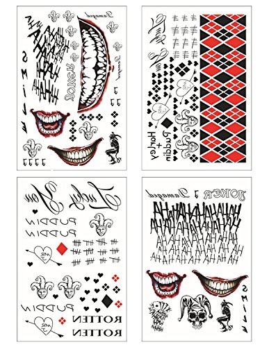 COKOHAPPY SS Temporäre Tattoo - Harley Quinn & The Voll set von 4 Blätter - 80+ Tats Kostüm / Cosplay