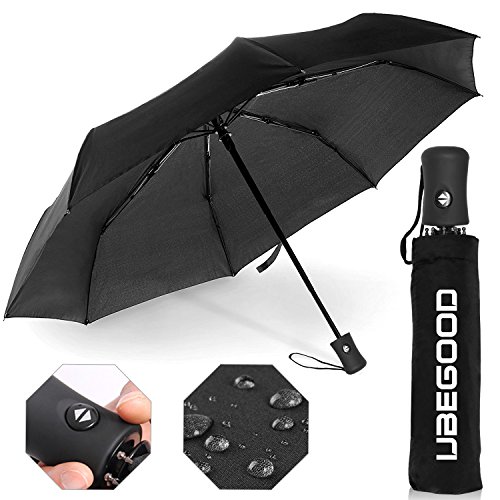 Regenschirm Taschenschirm, Ubegood Regenschirm leicht & kompakt Outdoor Taschenschirm mit voll-automatischer Auf-Zu-Automatik Winddicht Regenschirm Reise Regenschirm für Männer und Frauen - Schwarz