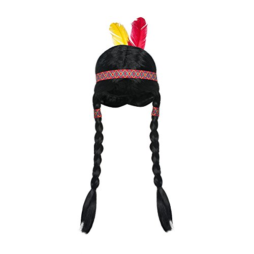 Kostümplanet® Perücke Indianerin Kinder Mädchen mit geflochtenen Zöpfen Haarband Federn