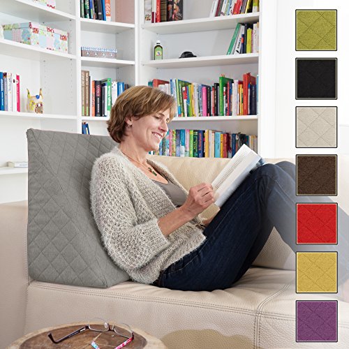 Sabeatex® Rückenkissen, Keilkissen für Couch und Sofa, Lesekissen für bequemes Sitzen. 5 Unifarben für trendiges Wohndesign. Louge-oder Palettenkissen Größe 60 cm x 50 cm x 30 cm (grau)