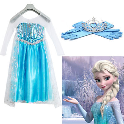 Mädchen Prinzessin Elsa Perlen Kleid Cosplay Kostüm Party Dress Eiskönigin