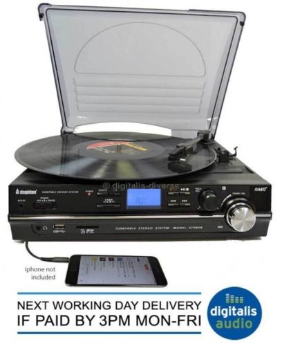 Steepletone Black Record Player ST929R Turntable MP3 SD Recording iPhone Player