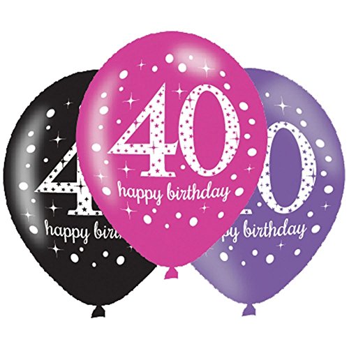 Rosa, Lila und Schwarz 27,9 cm Feier: 40. Geburtstag Latex-Luftballons 6 Stück „Happy Birthday“.