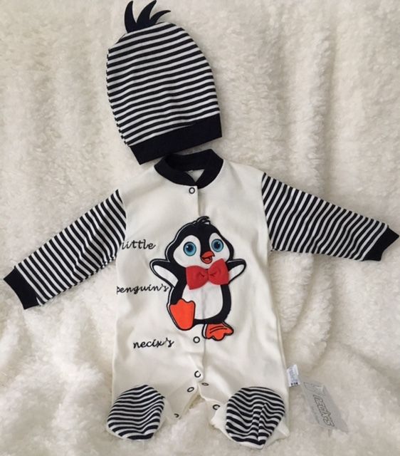 NEU Baby Strampler Overall Mädchen Junge Pinguin 3D Baumwolle Gr. 50/56 62 68 74