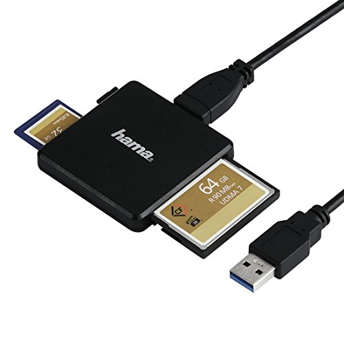 Hama USB 3.0 Multi-Kartenleser (Card-Reader für SD/SDHC/SDXC/microSD/microSDHC/microSDXC/CF, UDMA-/UHS-I-fähig, geeignet für Windows PCs/Mac/TV, Kabel 0,4m, externes Kartenlesegerät) schwarz