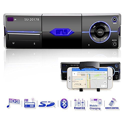 Looyat Autoradios with Bluetooth 1 Din In-Dash Car Audio Receiver Supports 18 FM/MP3/USB Cradle/MMC/SD/Remote Controller