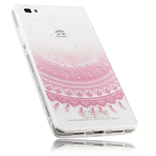 mumbi Schutzhülle Huawei P8 Lite Hülle im Mandala Design in transparent rosa (nicht für das P8 Lite Smart)
