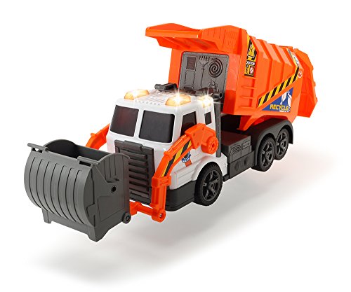 Dickie Toys 203308369 - Action Serie Garbage Truck, batteriebetriebene Müllabfuhr mit Mülltonne, 46 cm